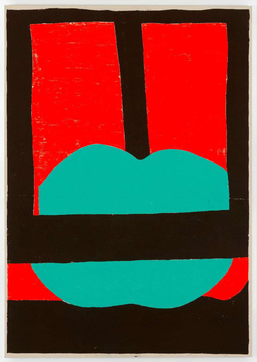 Bill's Hat, 2019, block printing ink, block printing medium, vinyl paint and acrylic on canvas, 180.5 x 128 cm. -  Akzo Nobel Art Foundation