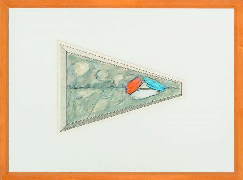 Ger van Elk, Detail kleurenproef met oranje, wit, blauw accent, 1984