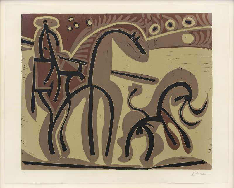 Pablo Picasso, Picador et Taureau, 1959, kleurenlinosnede, 61.9 x 74.9 cm, gesigneerd, uit een editie van 50