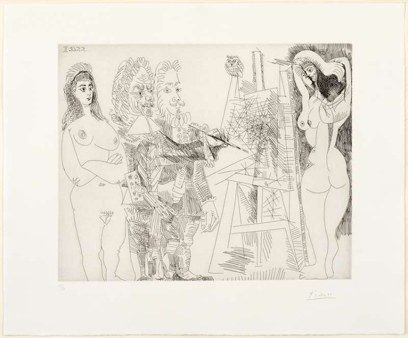 Pablo Picasso, L'Atelier, avec un hibou et un envoyé officiel (The Studio, With an Owl and an Official Envoy), (Series 347), 1968